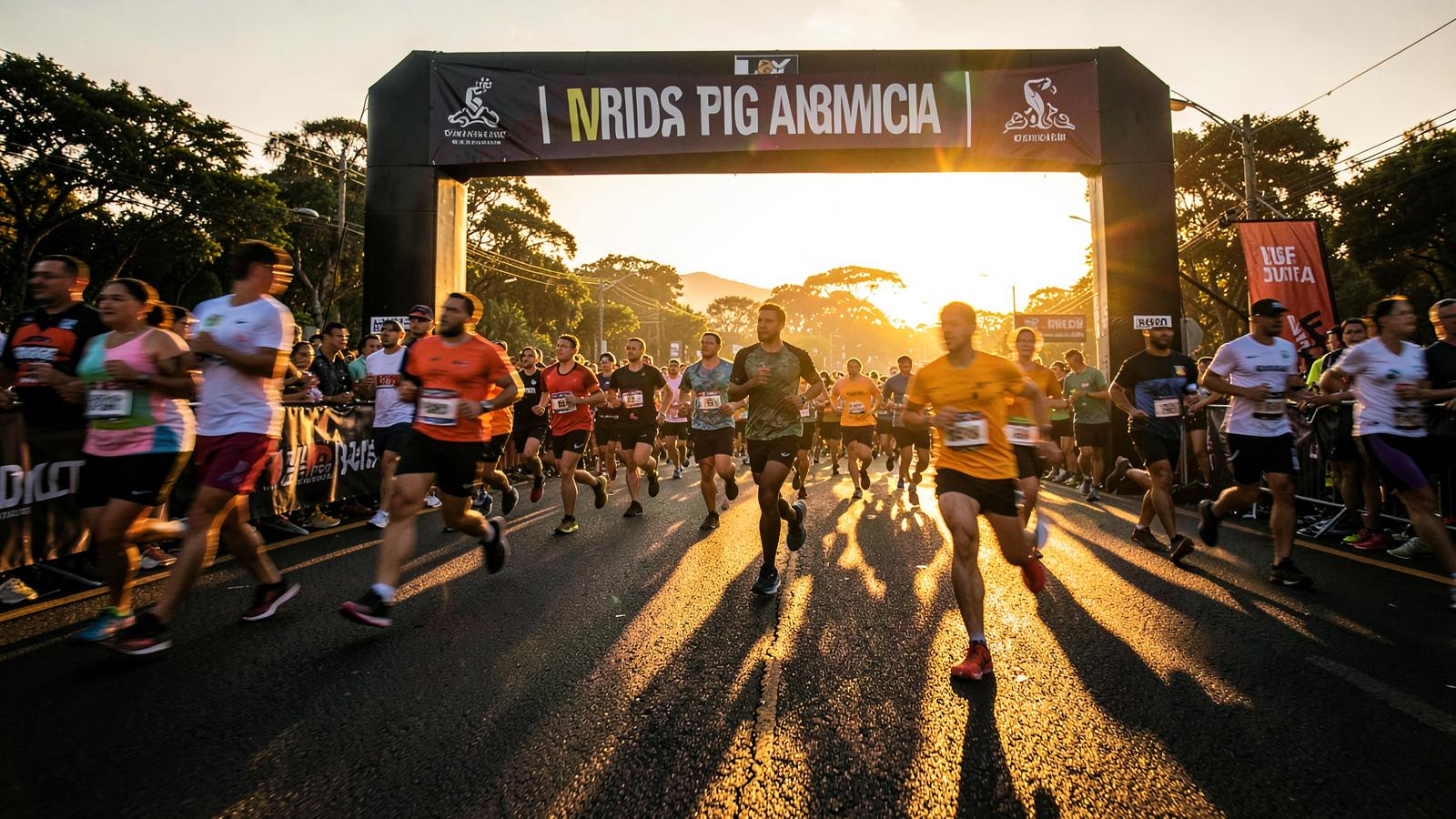 Largada de uma corrida de rua ao amanhecer